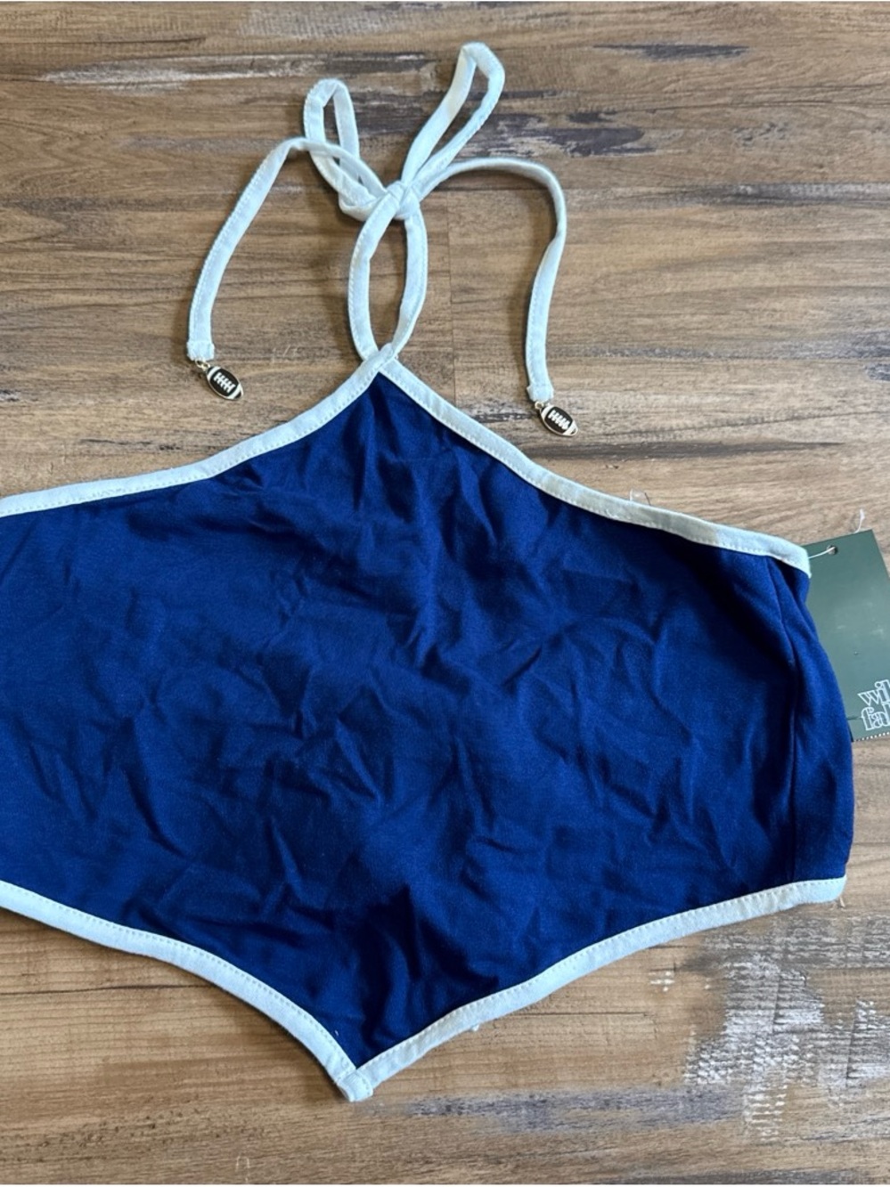 Navy Blue Halter Top with White Trim